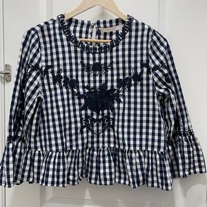 EUC Zara Embroidered Style Sleeve Ruffled Crop Top